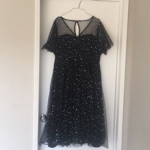 Black see through Tulle Star Plus Size Black Dress